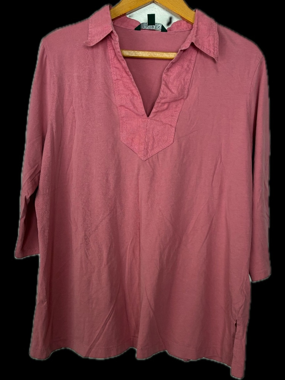 Lauren Ralph Lauren V Neck Tunic Women's 2XL Pink 3/4 Sleeve 100% Cotton